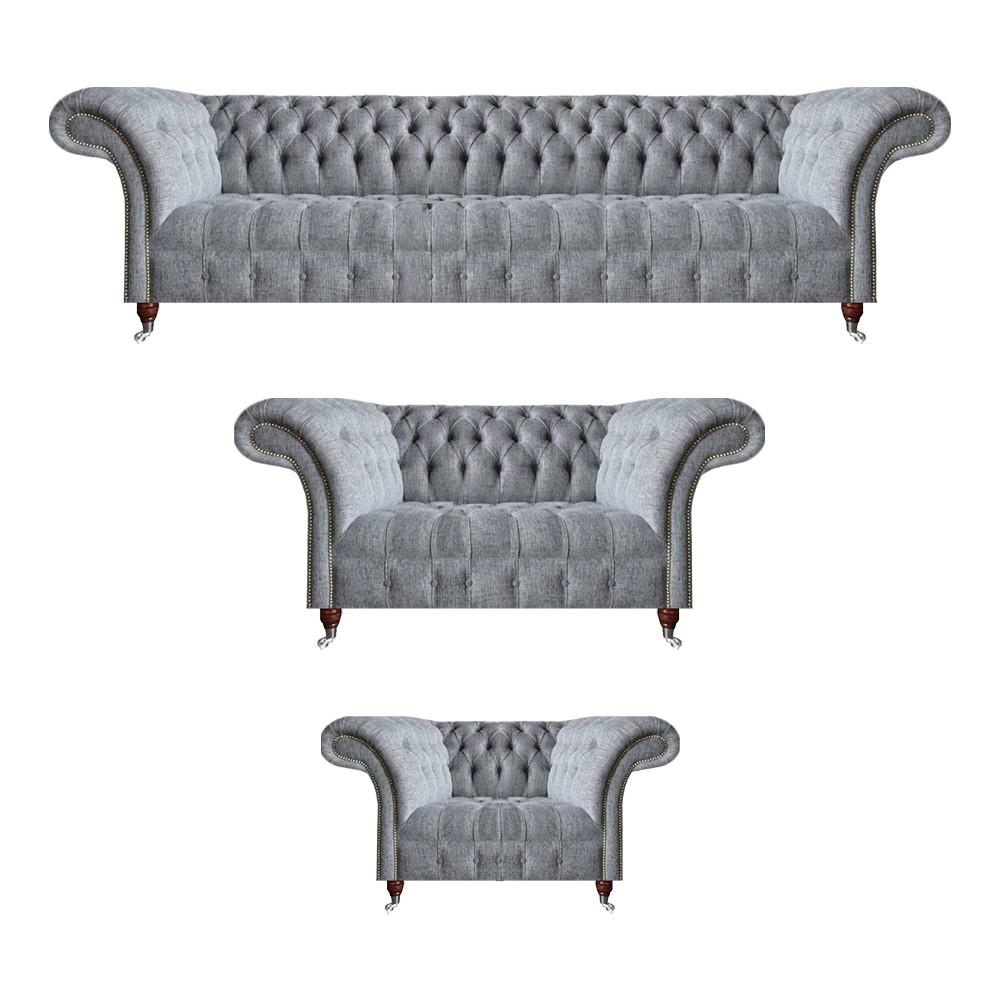 Sofa set gray set 3 pieces design furniture armchairs Chesterfield sofas living room