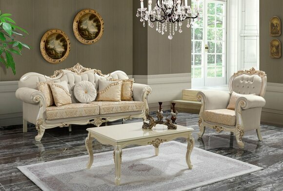 Luxury Sofa Set Complete Couch Set Beige Upholstered Sofa Fabric Sofa