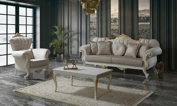 Luxury Sofa Set Complete Couch Set Beige Upholstered Sofa Fabric Sofa