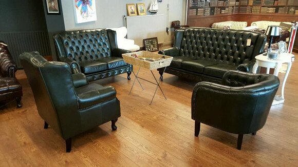 Chesterfield Sofa Set 3+2+1 Seaters + Small Armchair Genuine Italian Cowhide Leather Green New