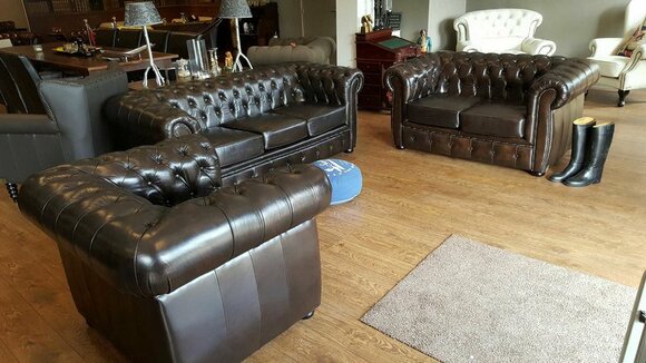 Chesterfield Classic Italian Sofa Set "Liverpool" 3+2+1 Seaters 100% Genuine Italian Cowhide Leather Dark Brown New