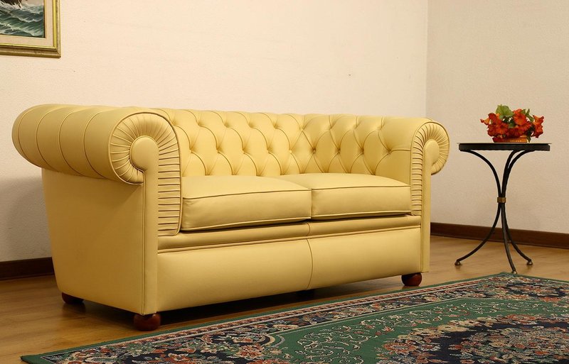 Yellow Chesterfield Sofa 2-Seater Faux Leather Loveseat Living Room Comfortable Couch New