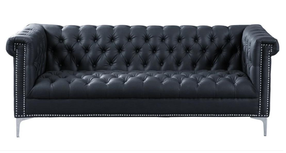 Black Three Seater Chesterfield Modern Design Couches Leather Sofa Designer Furniture