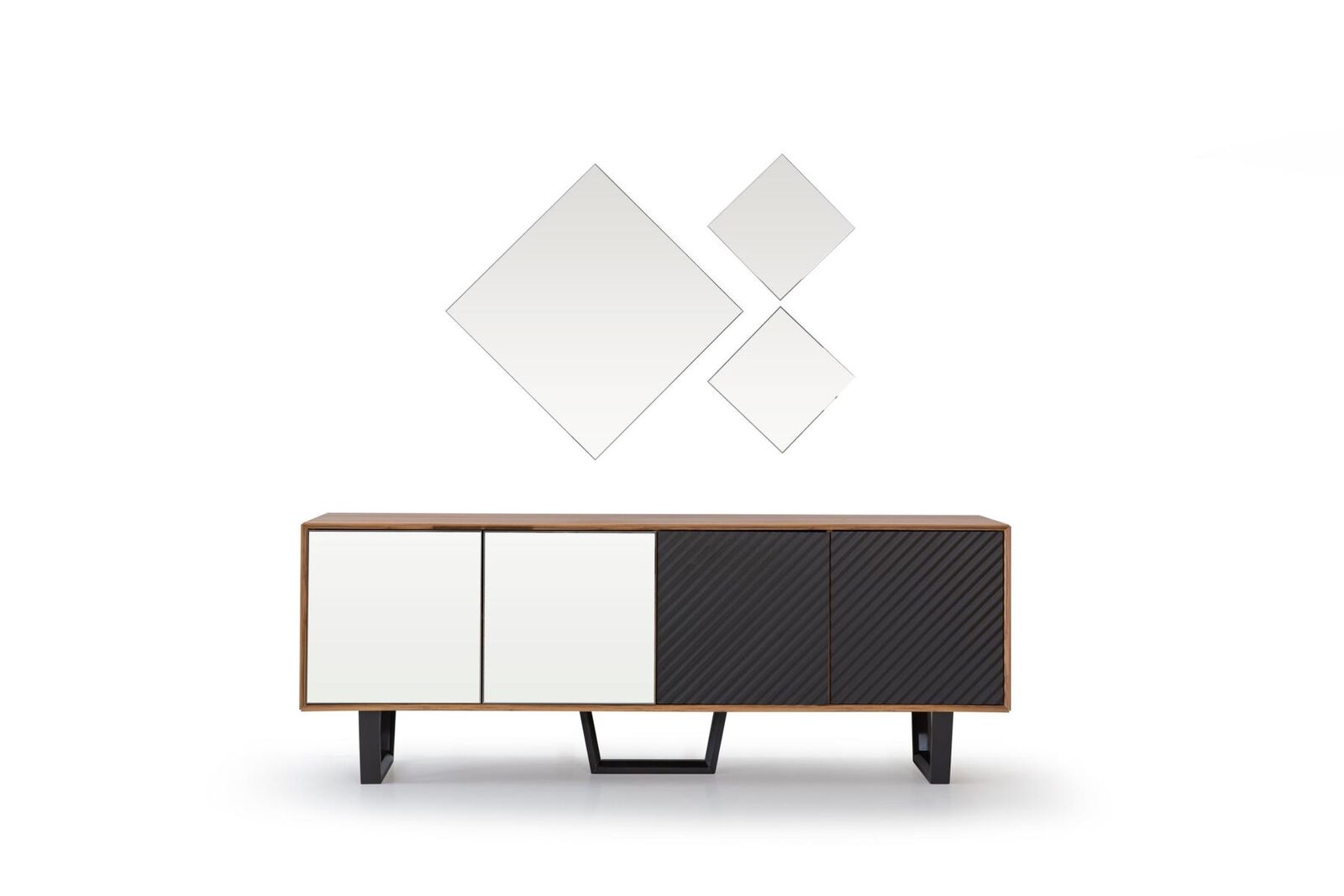 Modern dining room set consists of 4 pieces. Sideboard with 3x mirrors novelty