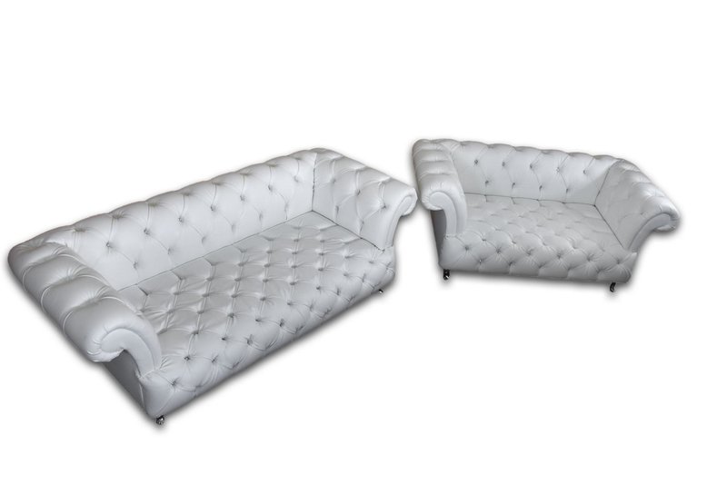 Chesterfield Sofa Set 3+1 Seaters Snow White Premium Faux Leather Living Room Couches