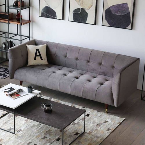 Chesterfield Sofa 3-Seater Textile Upholstered Modern Style Couch Grey Living Room New