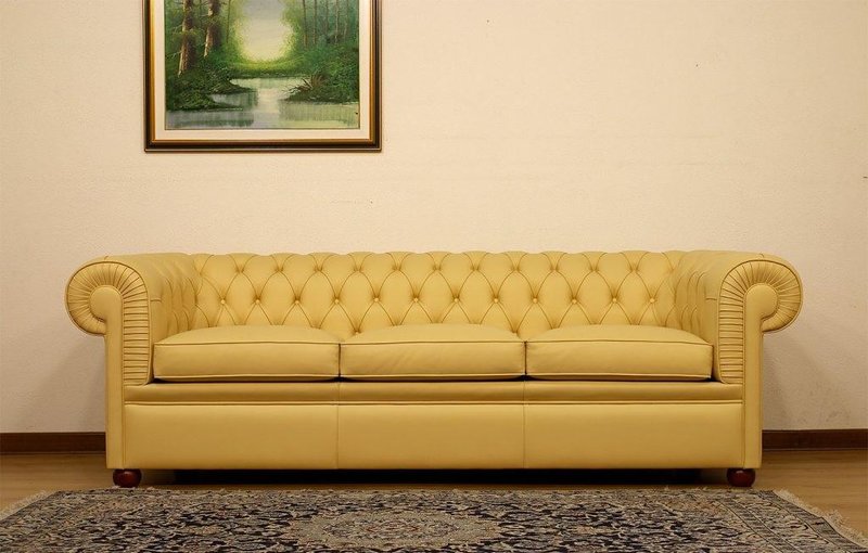 Chesterfield Sofa 3-Seater Faux Leather Yellow Modern Style Nice Design Comfortable Living Room New