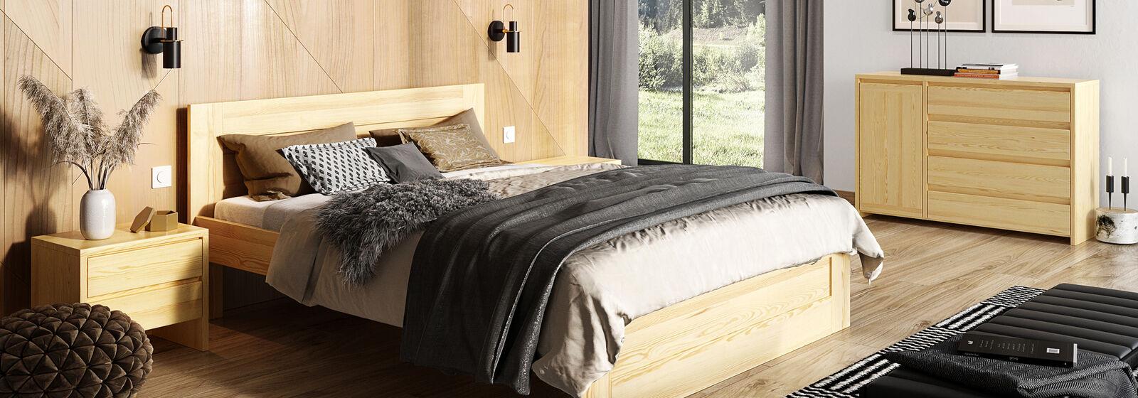 3-piece bedroom Real wood bed set with 2x bedside tables 180x200cm solid wood