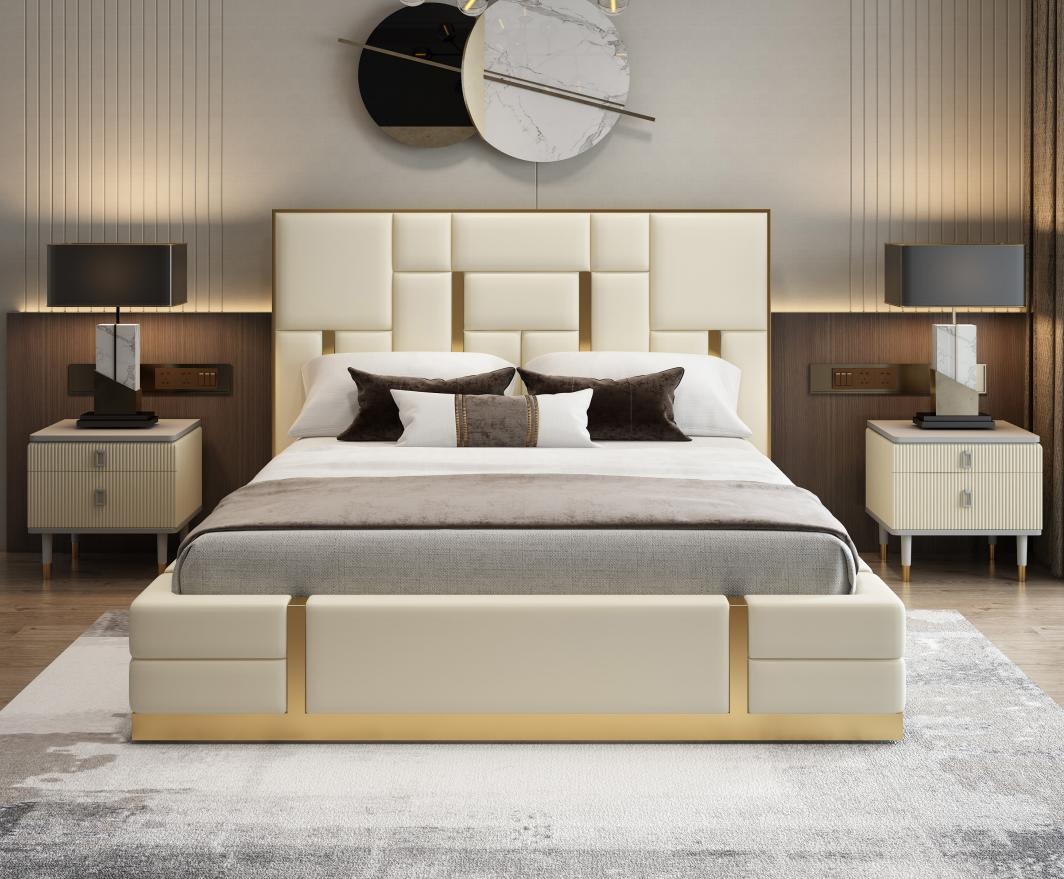 Luxury Bed Bedroom Italian Leather Upholstery Double Beds