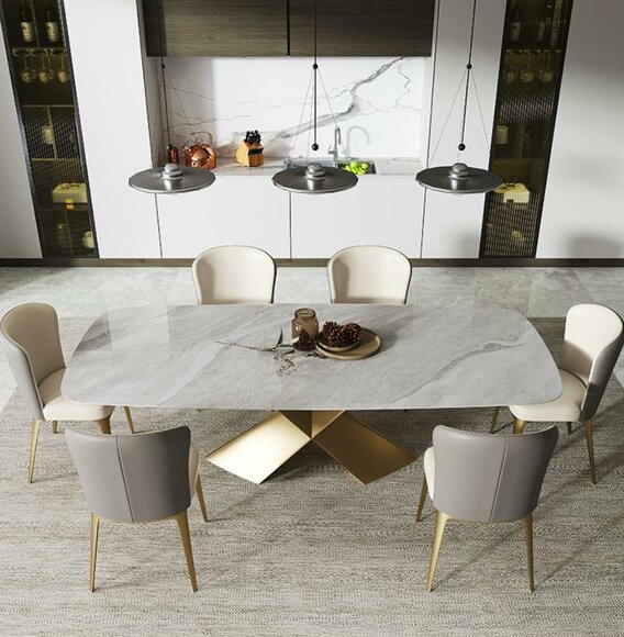 Luxury Dining Tables Design Table Stainless Steel Stone Furniture Dining Room Modern Column