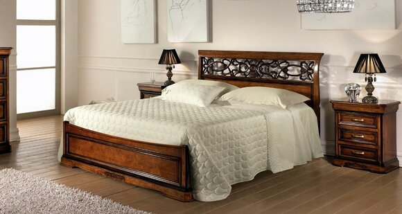 Bed 2x Bedside Table Bedroom Set Beds Complete Wood Set Baroque 3pcs.