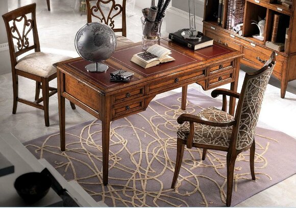 Wooden desk and chair with armrests Bookcase