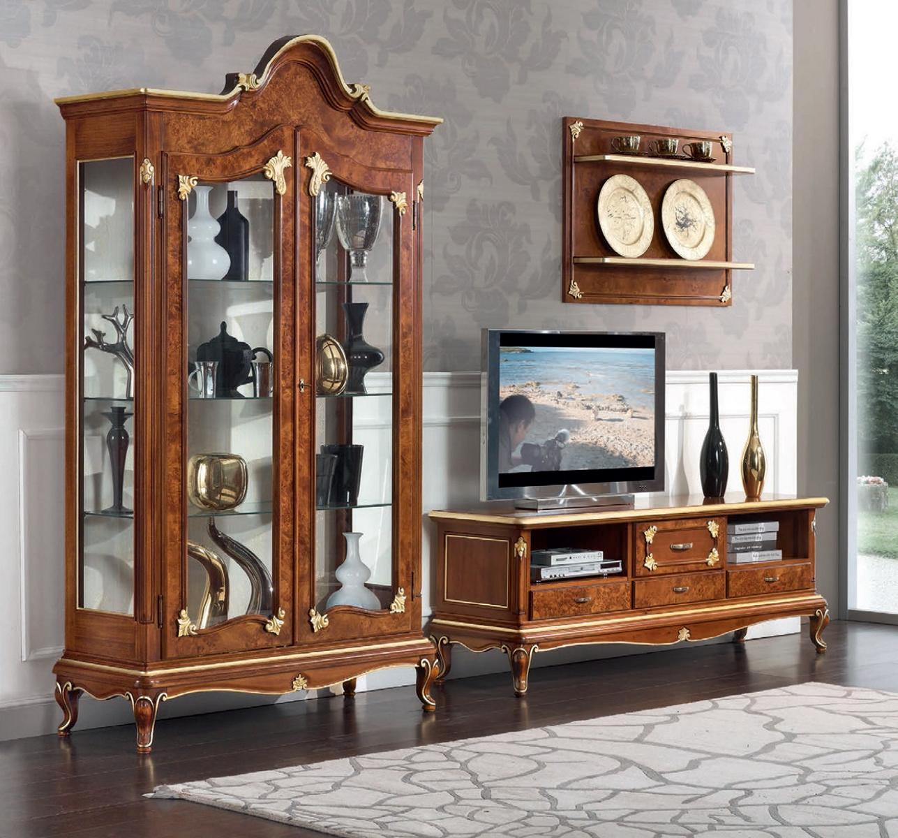 Italian Living Room Wall Unit rtv Tv Sideboard Cabinet Showcase Wall Shelf 3pcs