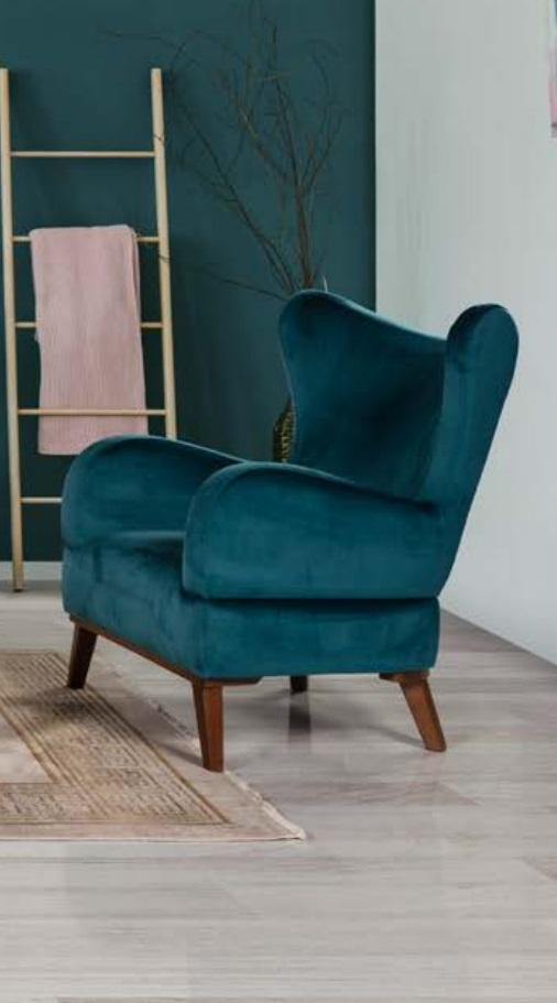 Armchair 1 seater Design Living Room Upholstery Wood Modern Turquoise