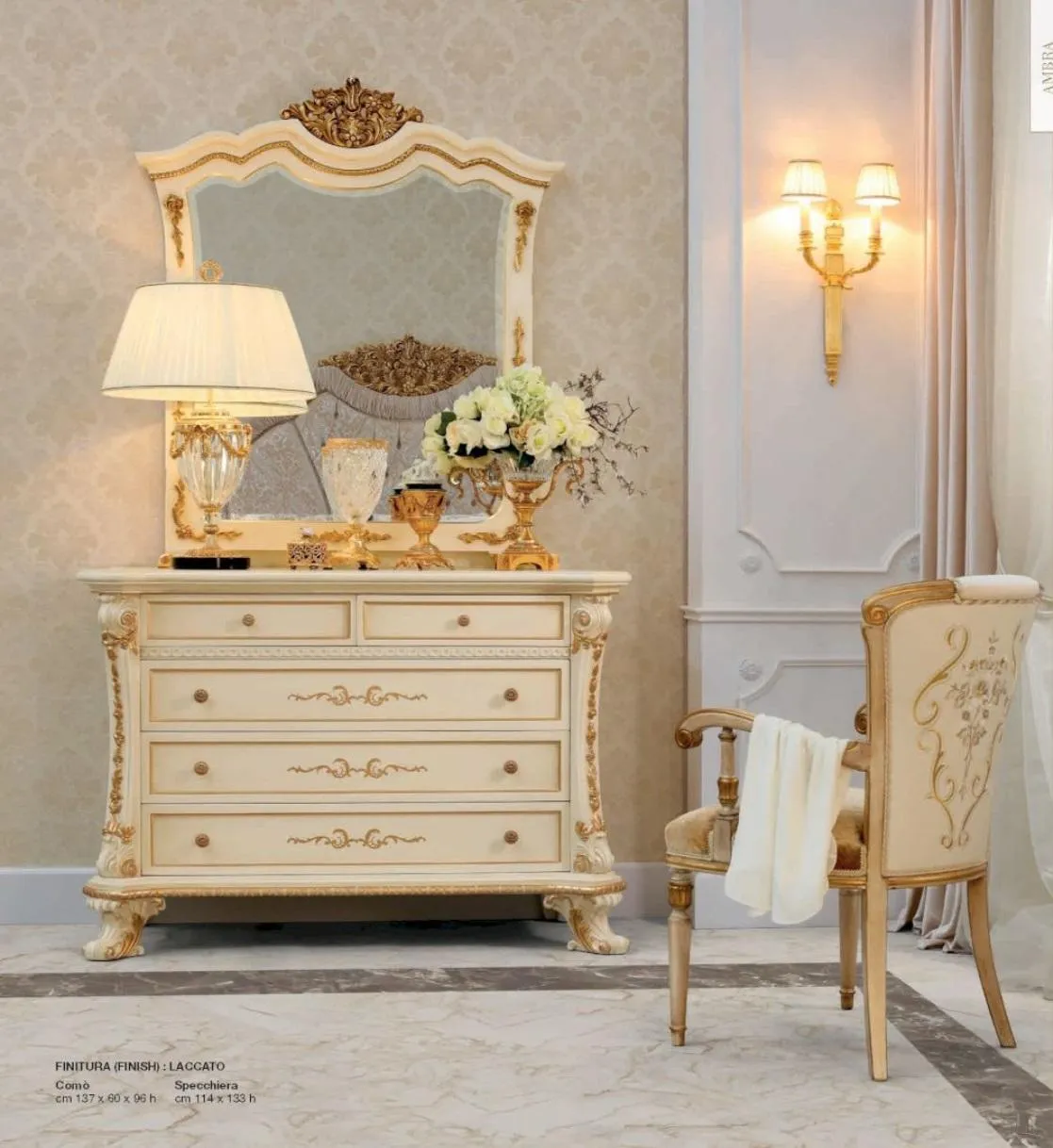 Sideboard dresser mirror cabinets wood beige set bedroom luxury