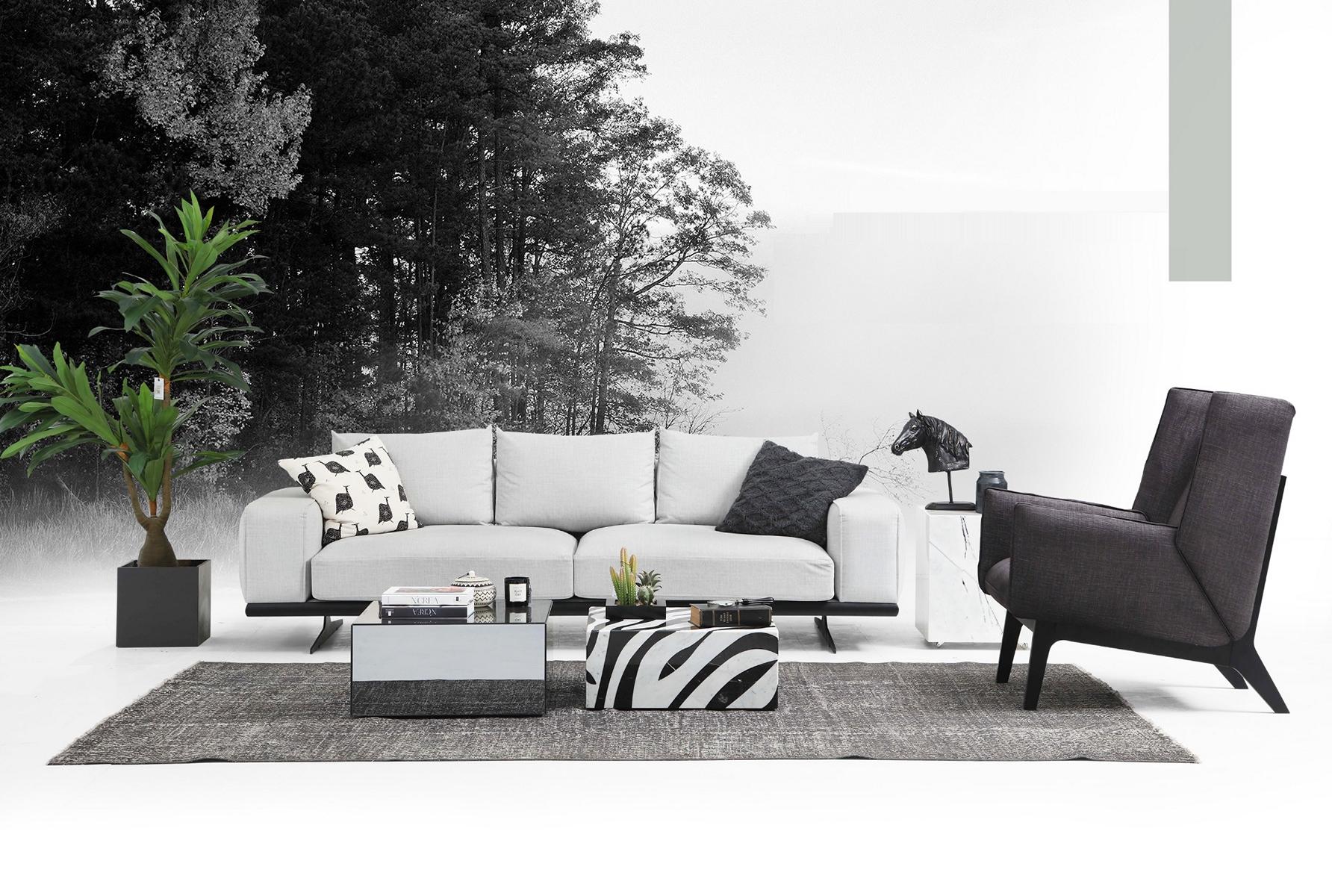 Sofa Set Sofa 2 Seater Armchair Two Seater Grey Modern Fabric Set