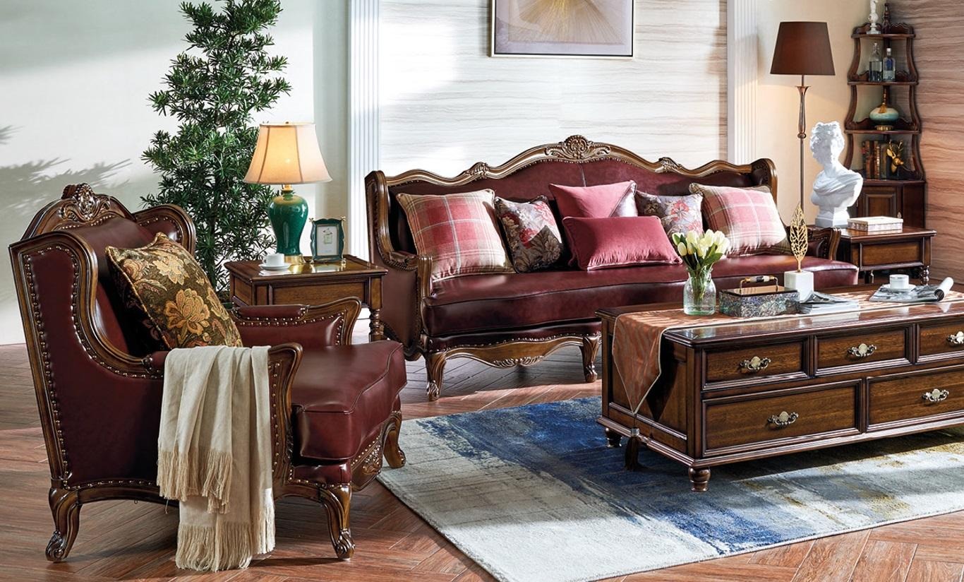 Classic Leather Chesterfield Baroque Rococo Sofa Set 3+1