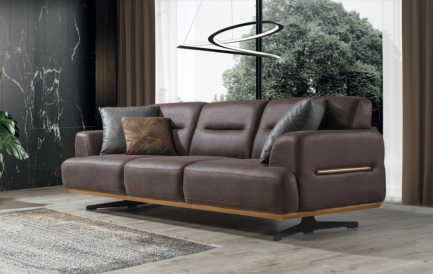 Modern sofa 3 seat leather brown furniture sofas couch seat upholstery three seater