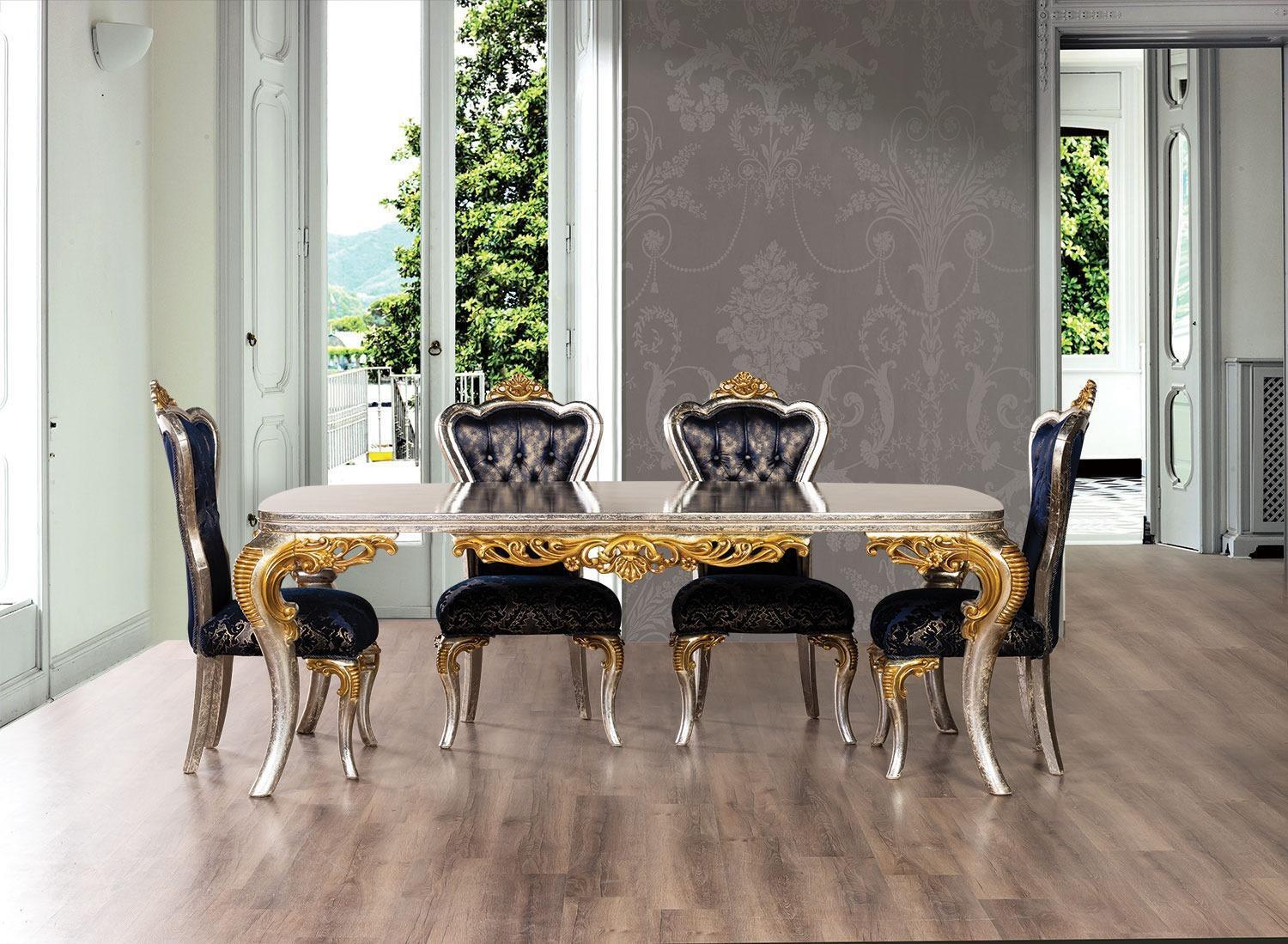 Dining room set silver gold dining set table + 4x armchair Chesterfield