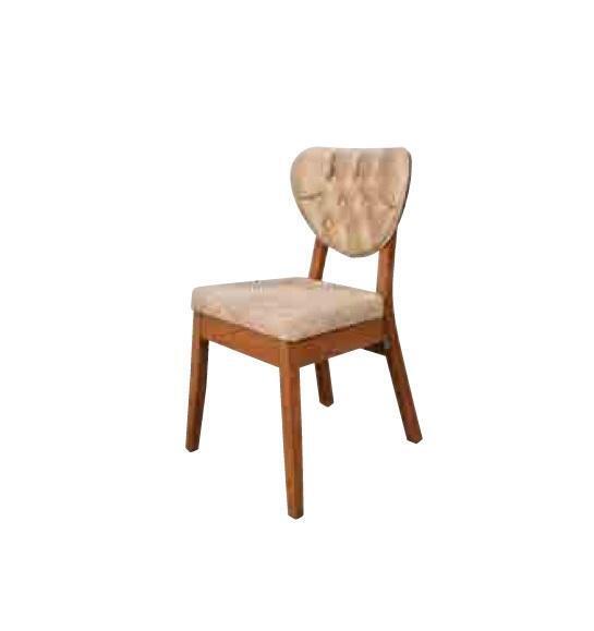 A wooden chair with a soft seat and a round Chesterfield backrestA wooden chair with a soft seat and a round Chesterfield backrest