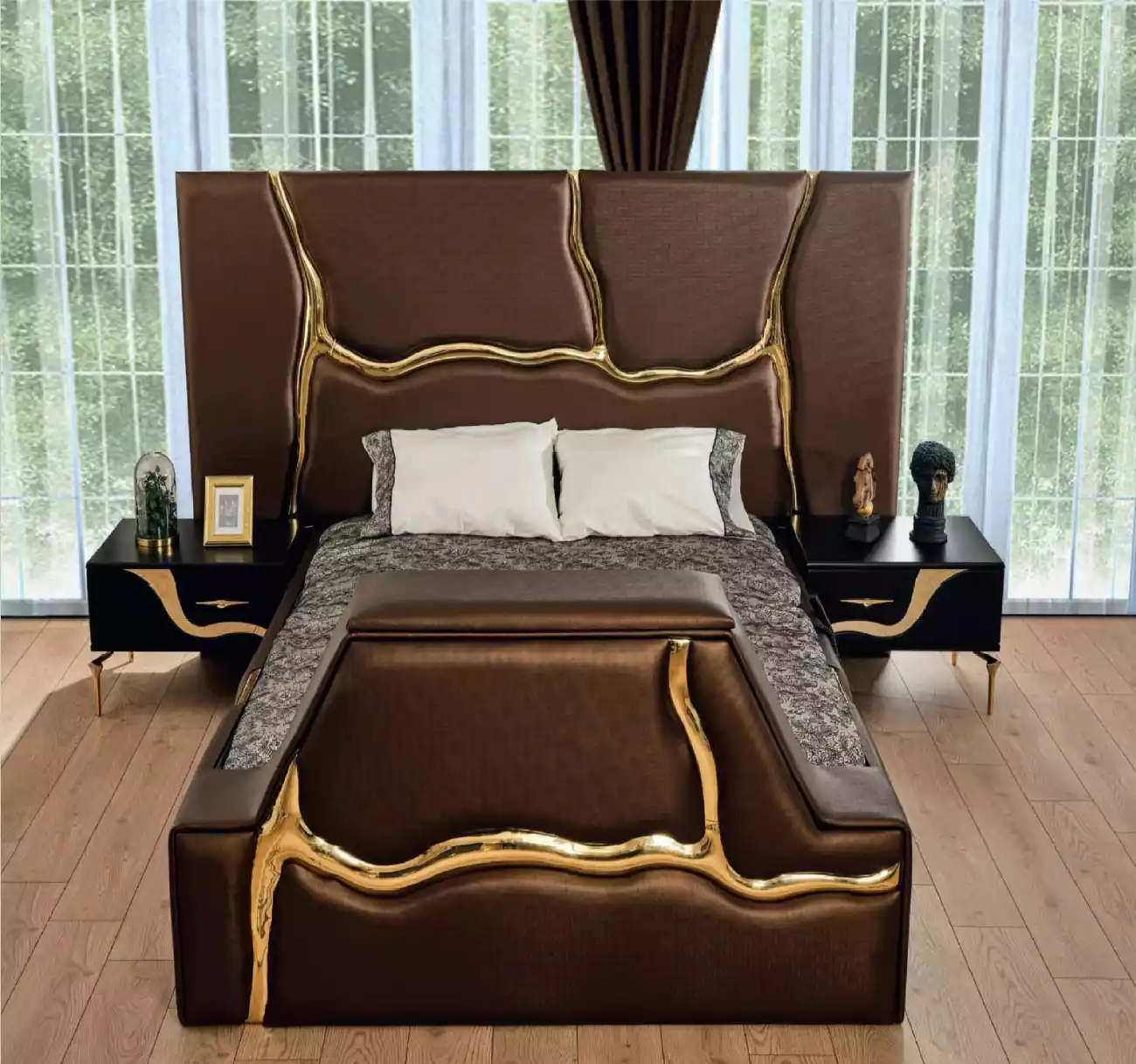 Bedroom Bed 2x Bedside Tables Luxury Bed Set Complete Design Furniture 3pcs.