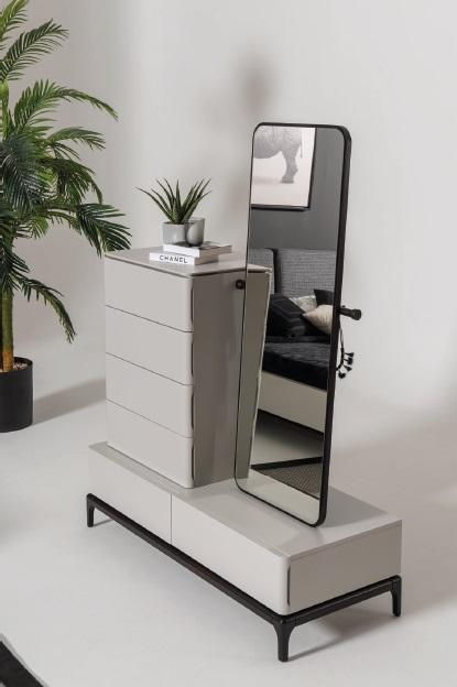 Living Room Set Chest of Drawers with Mirror Wood Still Modern White