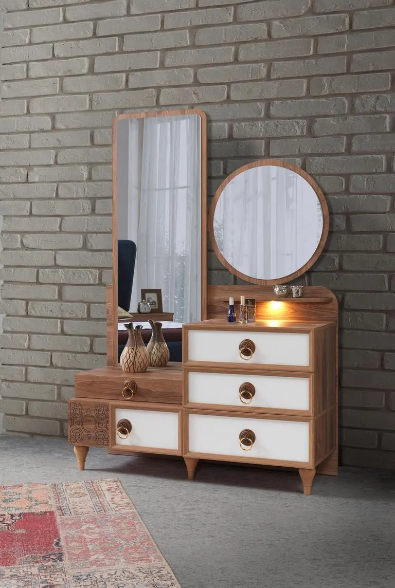 Bedroom chest of drawers with mirror wood furniture luxury 2-piece set