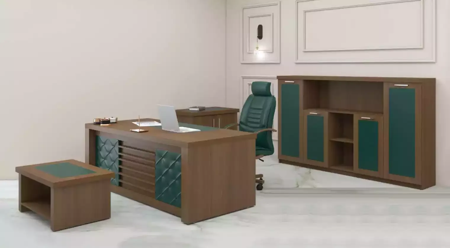 Brown Office Set Luxury Office Furniture Desk Designer Furniture 4pcs.