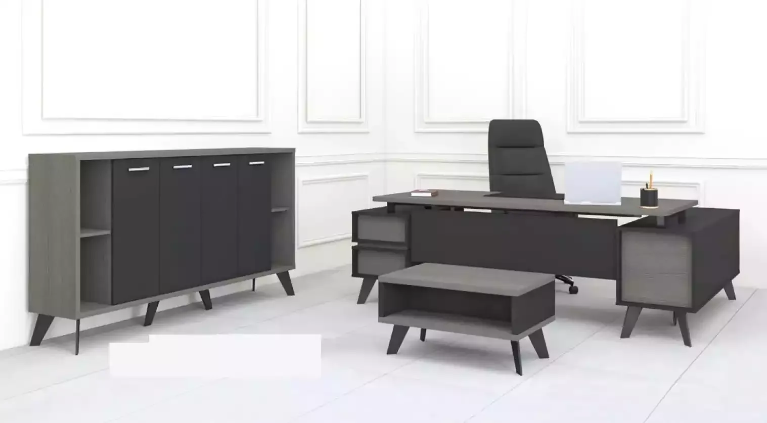 Study office furniture desk coffee table filing cabinet 3pcs set