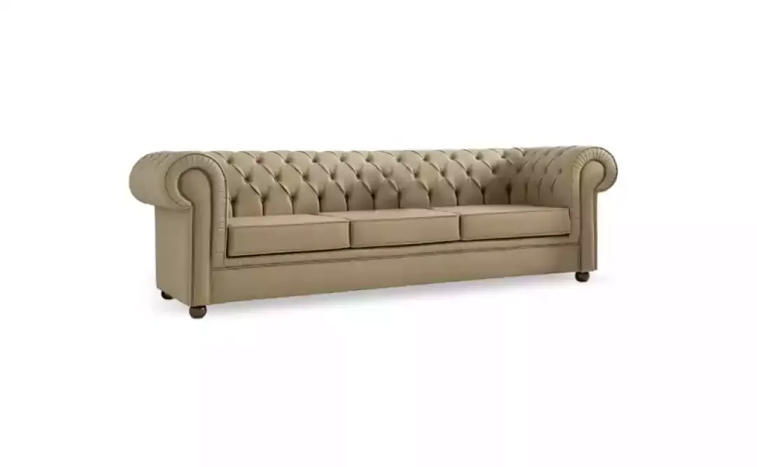 Beige Chesterfield Three Seater Office Furniture Sofa Upholstered