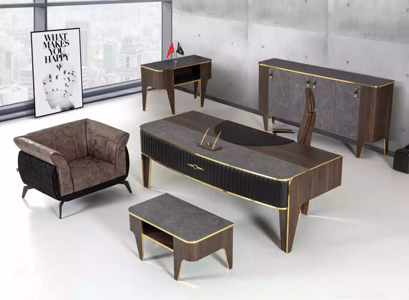 Luxury desk office set 4 pcs. cupboard table desk coffee table 4 pcs.