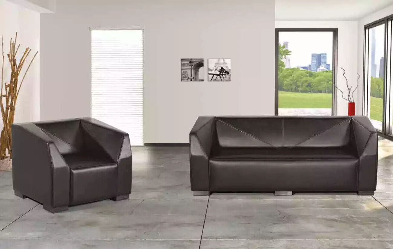 Black study furniture Sofa set three seater luxury armchair 2 pcs