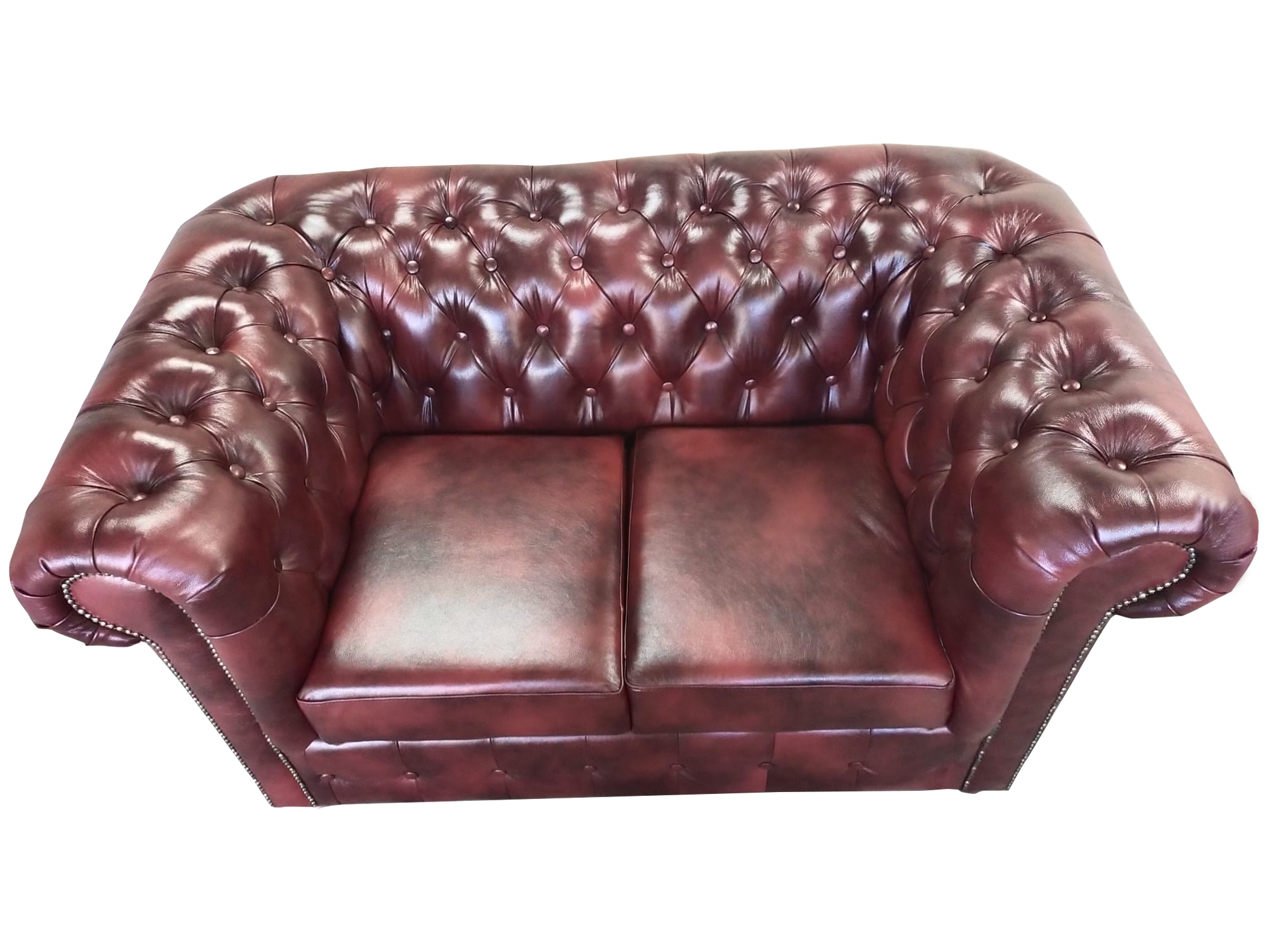 Sofa Chesterfield 2 Seater Leather Lounge Couches Sofas Brown Modern