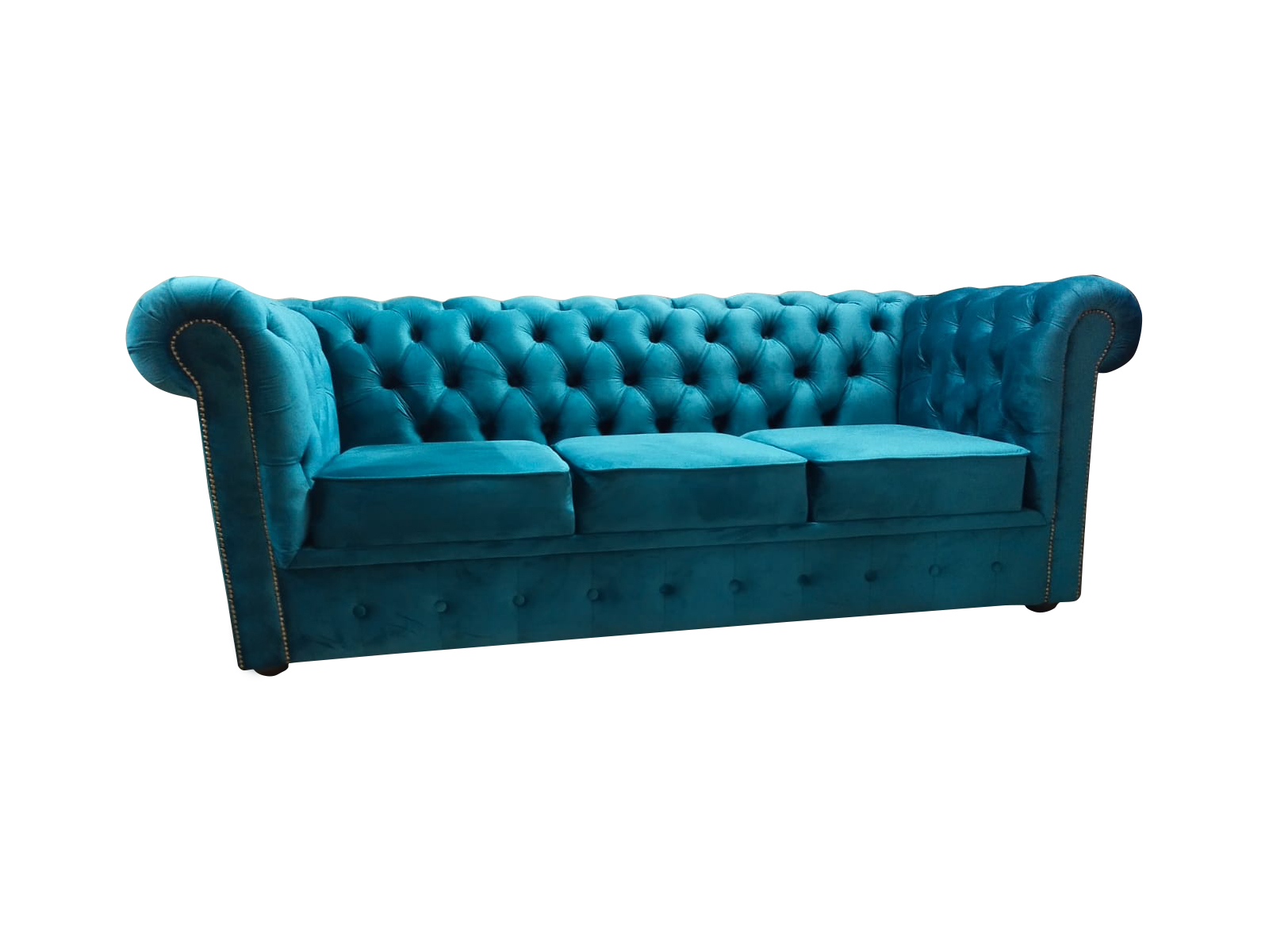 Chesterfield Sofa 3 Seater Textile Couches Fabric Blue Sofas Modern