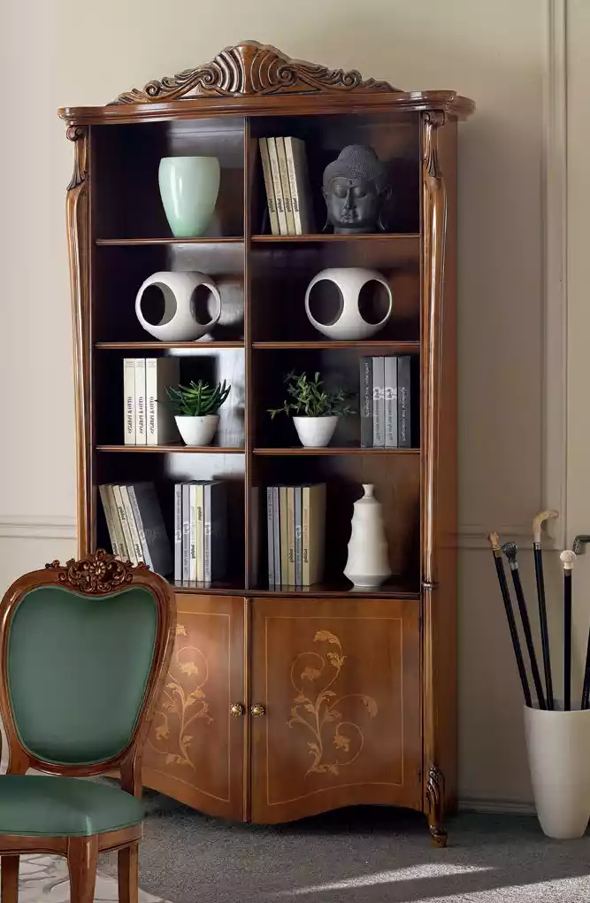 Living Room Bookcase Classic Brown Furniture Wooden Shelves