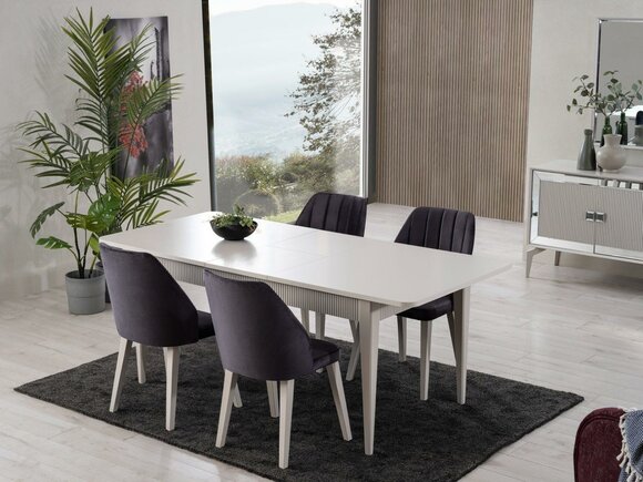 Dining Table Extendable Modern Dining Group Dining Room Set 9pcs Grey Wood