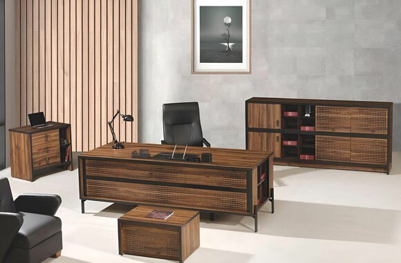 Complete study furniture desk office desk 4 pcs wood brown