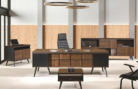 Complete study furniture desk office desk 4 pcs wood brown