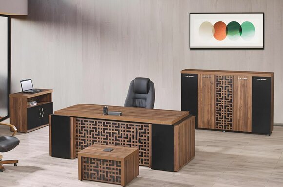 Complete office office furniture desk office office desk set 4 pcs wood brown