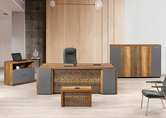 Office desk Office furniture Complete office desk set 4 pcs wood brown Office