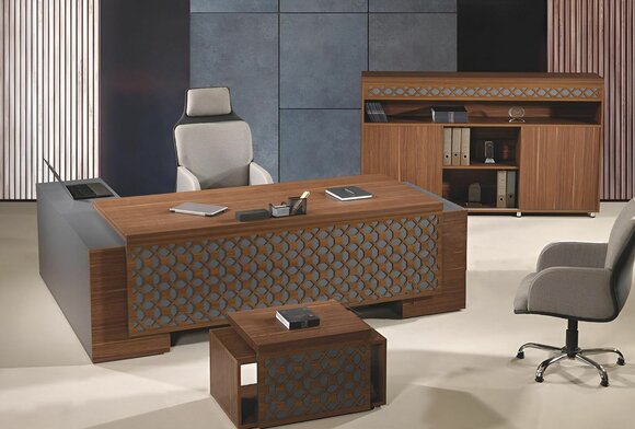 Corner Office Desk Complete Office Desk Set 3pcs Wood Brown Office Furniture