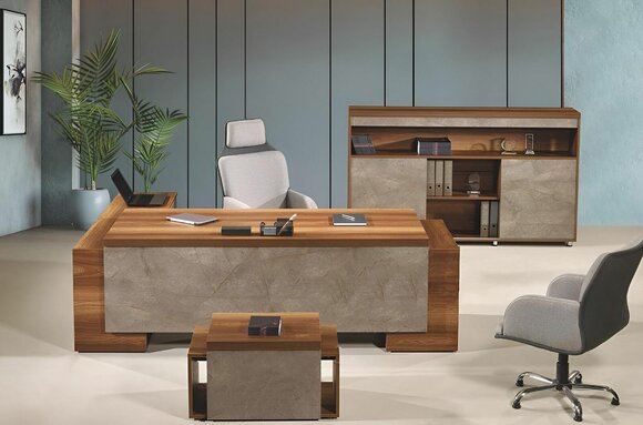 Complete office office furniture corner office desk office desk set 3 pcs wood brown