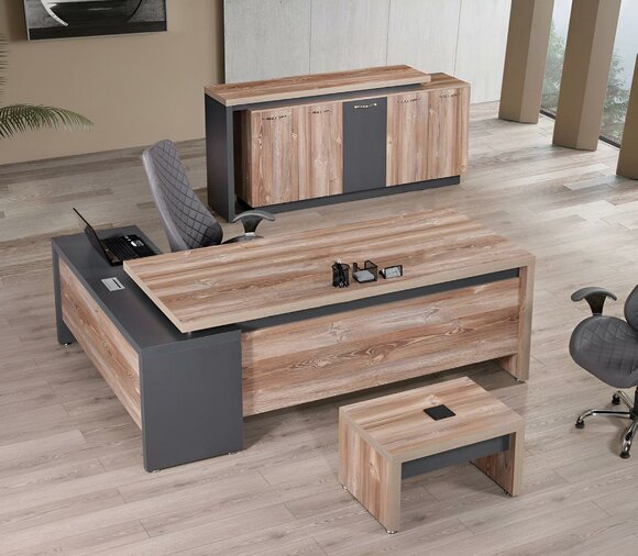 Office furniture Corner office desk complete 3-piece wood grey Office furniture