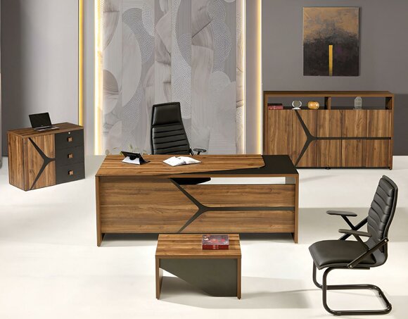 Office furniture desk complete 4-piece wood brown office furniture