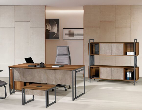 Corner Office Desk Complete Office Desk Set 3pcs Wood Office Furniture Brown