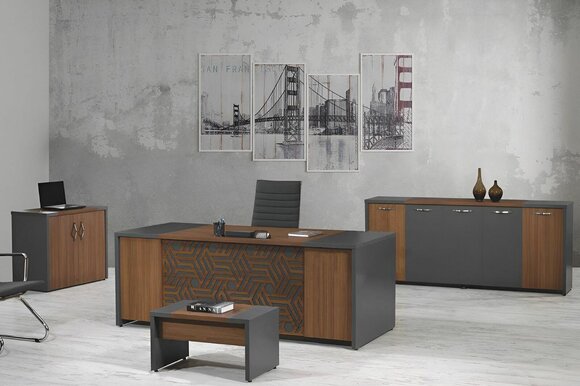 Office desk Office furniture Complete office desk set 4 pcs wood brown Office