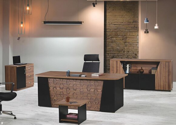 Desk complete office office desk office furniture set 4 pcs wood brown office