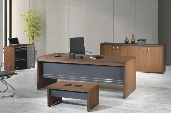 Office furniture complete office desk set 4 pcs wood brown table