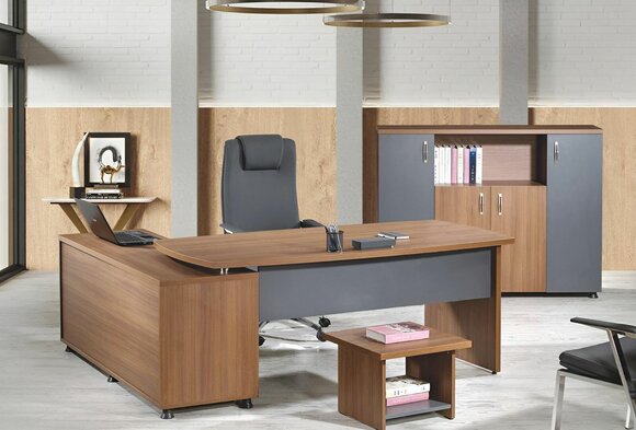 Corner office desk office furniture complete office 3-piece wood brown set