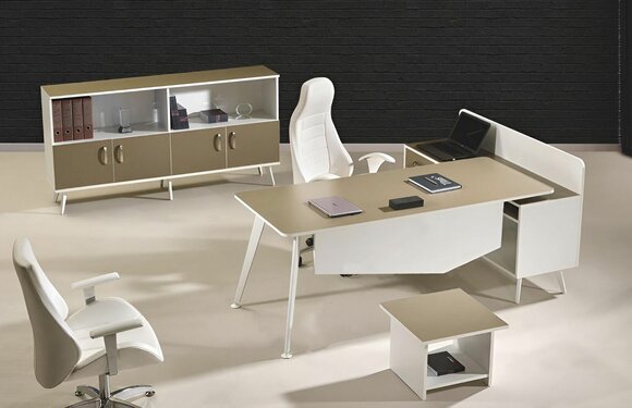 Corner office desk office furniture white complete office 3-piece wooden set